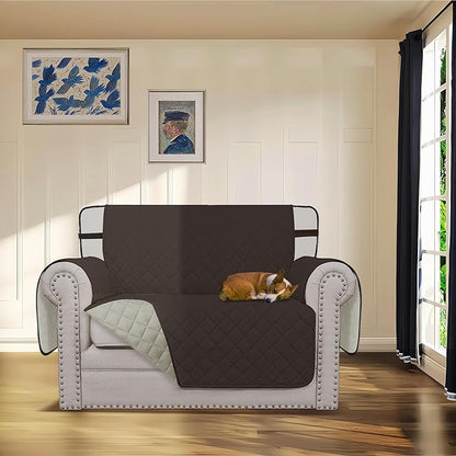 Easy-Going Reversible Chair Cover Washable Sofa Cover for Dogs Water Resistant Couch Slipcover Furniture Protector Cover with Adjustable Straps for Pets (Chair 30 in, Chocolate/Beige)