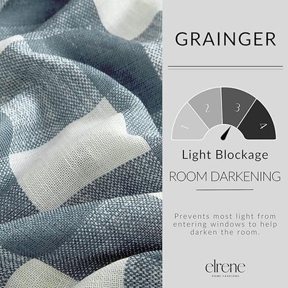 Elrene Home Fashions Farmhouse Living Grainger Buffalo-Check Blackout Window Curtain, Living Room and Bedroom Drape with Rod Pocket Tabs, 52" x 95", Chambray, 1 Panel