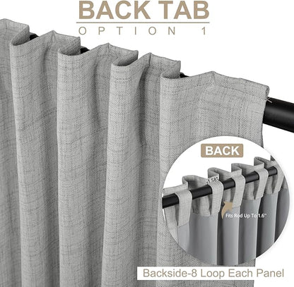 100% Blackout Shield Linen Blackout Curtains for Bedroom 84 Inches Long, Back Tab/Rod Pocket Living Room Drapes, Thermal Insulated Blackout Curtains 2 Panels Set, 50" W x 84" L, Ash Grey