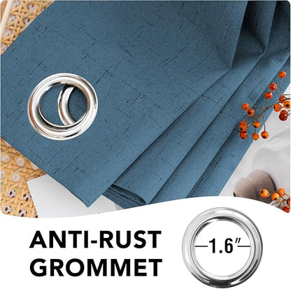H.VERSAILTEX 100% Blackout Curtains for Bedroom Thermal Insulated Linen Textured Curtains Heat and Full Light Blocking Drapes Living Room Curtains 2 Panel Sets, Blue Sapphire, 52x63 Inch