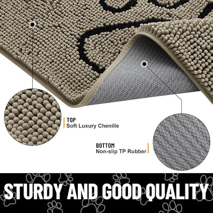 Smiry Dog Door Mat for Muddy Paws, Absorbent Dirt Trapper Non Slip Quick Dry Washable Chenille Mat for Mud Dogs, Entry Rug for Indoor and Outdoor (36x24 Inches, Warm Taupe and Black)