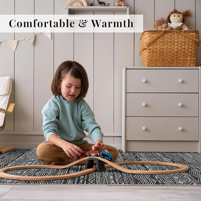 4x8 Washable Hallway Runner Rug：Moroccan Non-Slip Wide Runners for Entryway Kitchen Soft Modern Geometric Low-Pile Rugs for Living Room Thin Waterproof Carpet for Bedroom Bathroom Laundry(Black,4x8)