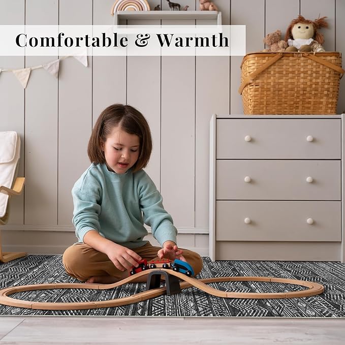 3x6 Washable Hallway Runner Rug - Moroccan Non-Slip Long Runners for Entryway Soft Modern Geometric Low-Pile Rugs for Kitchen Waterproof Neutral Carpet for Bedroom Bathroom Laundry 3x6 Black