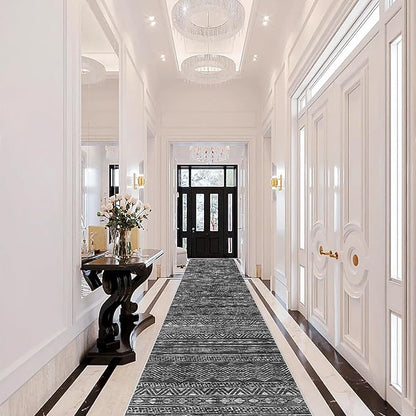 Moroccan Hallway Runner Rug 2'6''x16' - Washable Kitchen Rugs Non Slip Floor Carpet Rubber Backing Long Mat for Bedroom Laundry Living Room 2'6''x16' Black