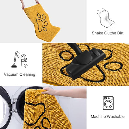 Smiry Dog Door Mat for Muddy Paws, Absorbent Dirt Trapper Non Slip Quick Dry Washable Chenille Mat for Mud Dogs, Entry Rug for Indoor and Outdoor (30x20 Inches, Golden Yellow and Black)