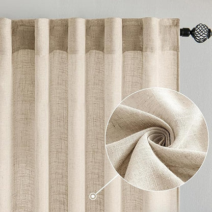 MIULEE Light Taupe Linen Curtains 84 Inch Length 2 Panels for Bedroom Living Room, Soft Linen Textured Window Drapes Semi Sheer Light Filtering Back Tab Rod Pocket Farmhouse Modern Burlap Look Decor