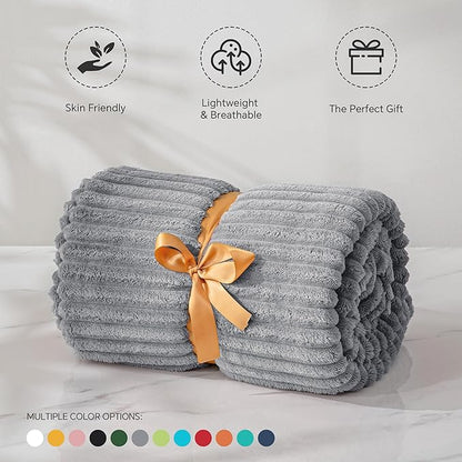 BEDELITE Fleece Blanket Twin Size – 3D Ribbed Jacquard Soft and Warm Decorative Fuzzy Blankets – Cozy, Fluffy, Plush Lightweight Throw Blankets for Couch, Bed, Sofa(Grey, 60x80 inches)