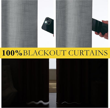 NICETOWN 100% Blackout Linen Texture Curtains 90 inches Long, Dove Grey, 2 Pcs, Thermal Insulated Full Blackout 2-Layer Lined Drapes, Energy Efficiency Window Draperies for Boy's Room