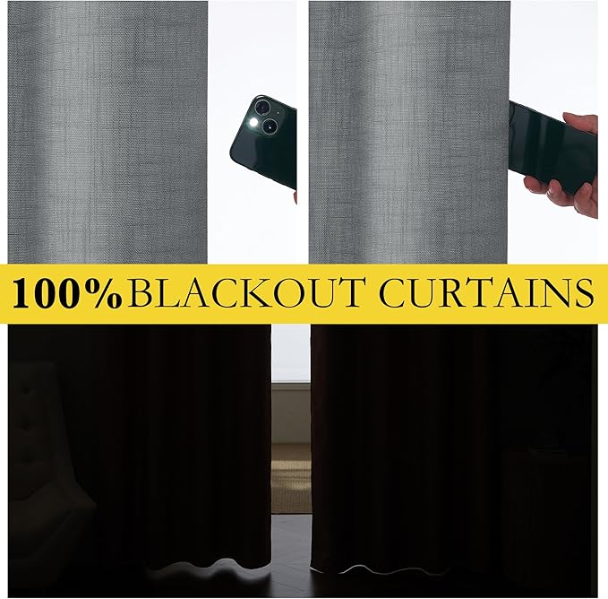 NICETOWN 100% Absolutely Blackout Linen Curtains with Thermal Insulated White Liner, Dove Grey, 42" W x 54" L, Set of 2, Burlap Textured Textured Linen Look Privacy Window Treatment for Kitchen