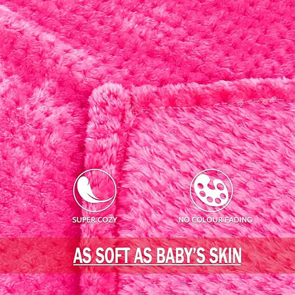 Exclusivo Mezcla Fleece Bed Blanket Twin Size, Super Soft and Warm Blankets for Couch, Sofa and Bed Waffle Textured, Cozy, Fuzzy and Lightweight (Hot Pink, 90x66 Inches)