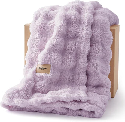 Bedsure 3D Fleece Bubble Blanket for Couch - GentleSoft Purple Throw Blanket for Sofa Bed Room Decor - Luxury Soft Cozy Gifts for Kids, Lightweight, All Seasons, Light Purple, 50"×60"