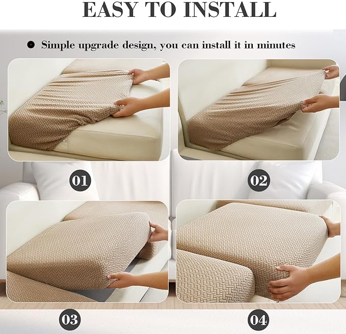 Sofa Covers Couch Covers for Sofa Pet Friendly Couch Cushion Covers Universal Sofa Covers Washable Stretch Slipcovers for Sectional Sofa (Texture Light Coffee, 2 Seats + Chaise Cover)