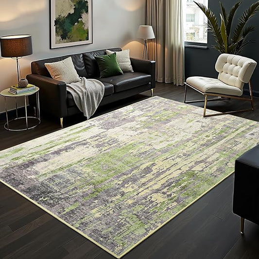 Toneed Abstract Area Rug Modern Washable Rug Soft Non Slip Rug Low Pile for Bedroom Living Room Dining Room Green 8x10 Feet