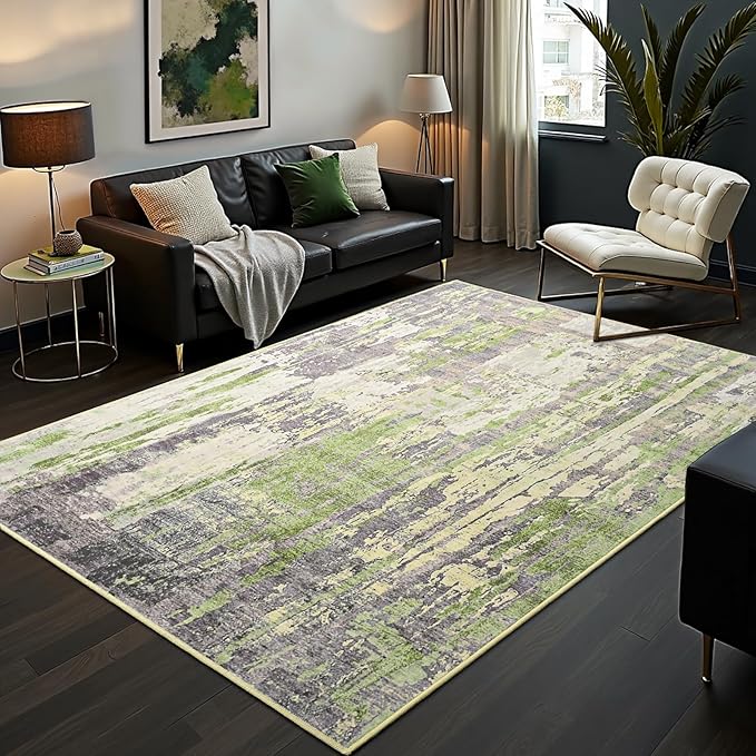 Toneed Abstract Area Rug Modern Washable Rug Soft Non Slip Rug Low Pile for Bedroom Living Room Dining Room Green 4x6 Feet