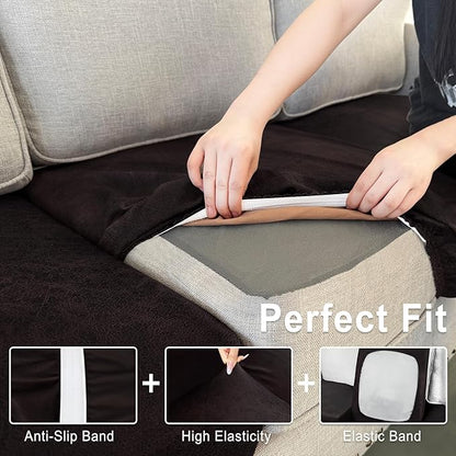 Leather Look Couch Cushion Covers Sofa Seat Slipcovers Sets Couches Furniture Protector for Sectional Armchair Loveseat Pets Kids Stretch Spandex Fabric (1 Cushion Sofa, Chocolate)