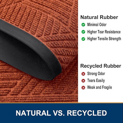 Smiry Front Door Mat Outside Entrance, Heavy Duty Sturdy Natural Rubber Doormat, Trap Dirt and Moisture, Easy Clean Low Profile Mats for Indoor Outdoor Entry, Irregular Triangle (29.5x17, BRN-Orange)