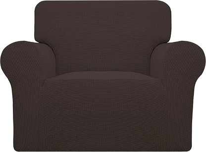 Easy-Going Stretch Chair Sofa Slipcover 1-Piece Couch Sofa Cover Furniture Protector Soft with Elastic Bottom for Kids, Pet. Spandex Jacquard Fabric Small Checks (Chair, Chocolate)