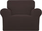 Easy-Going Stretch Chair Sofa Slipcover 1-Piece Couch Sofa Cover Furniture Protector Soft with Elastic Bottom for Kids, Pet. Spandex Jacquard Fabric Small Checks (Chair, Chocolate)