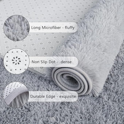 Chicrug Soft Runner Rug for Bedroom Living Room Plush Fluffy Rug 2x3 Feet, Shag Furry Runner Carpet Non Shedding for Nursery Children Kids Girls Room Home Decorative, Gery