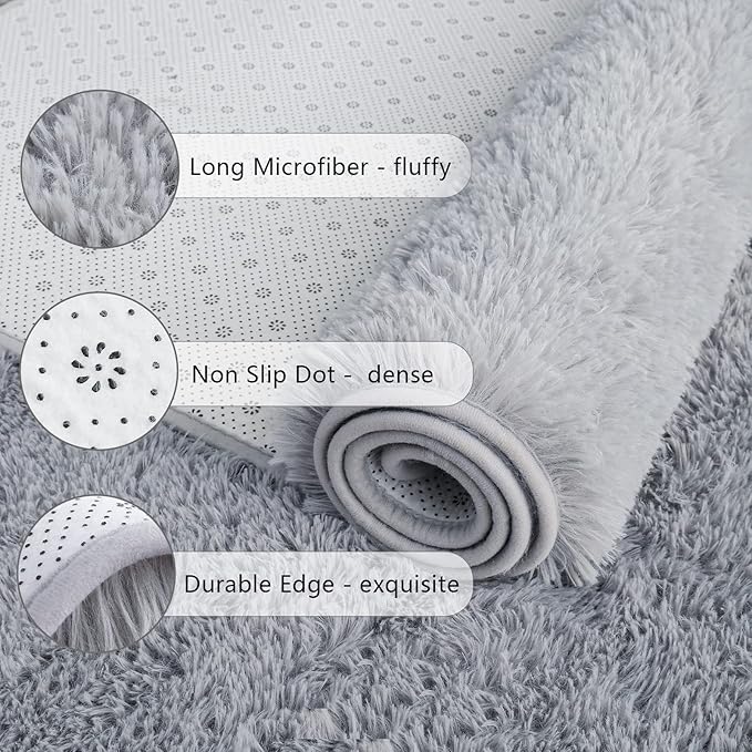 Chicrug Soft Runner Rugs for Bedroom Living Room Plush Fluffy Rug 2x7 Feet, Shag Furry Area Rug Carpet Non Shedding for Nursery Children Kids Girls Room Home Decorative, Grey