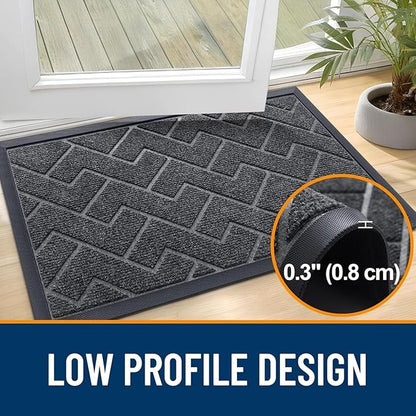 OLANLY Front Door Mat Indoor Outdoor Entrance, Waterproof All-Season, All-Weather Doormat, Sturdy Natural Rubber, Low Profile, Easy Clean Patio Porch Entryway Mat, Herringbone Brick (Grey, 59x23)
