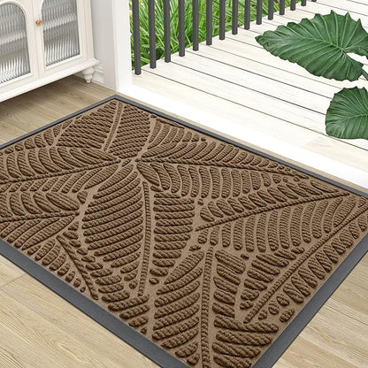 Colorxy Waterproof Doormat, Sturdy Natural Rubber Front Indoor Mat, Non Slip Low Profile Outdoor Door Mat, Stain and Fade Resistant Floor Mats, Easy Clean Patio Entry Mat, 47''x24'', Light Brown