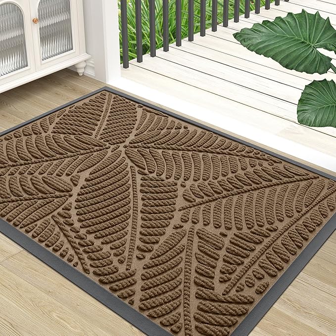 Colorxy Waterproof Doormat, Sturdy Natural Rubber Front Indoor Mat, Non Slip Low Profile Outdoor Door Mat, Stain and Fade Resistant Floor Mats, Easy Clean Patio Entry Mat, 71''x47'', Light Brown