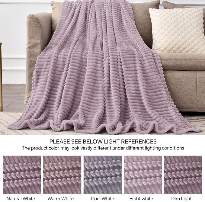 BEDELITE Fleece Blanket Twin Size – 3D Ribbed Jacquard Soft and Warm Decorative Fuzzy Blankets – Cozy, Fluffy, Plush Lightweight Throw Blankets for Couch, Bed, Sofa(Dusky Violet, 60x80 inches)