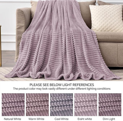 BEDELITE Fleece Blanket Twin Size – 3D Ribbed Jacquard Soft and Warm Decorative Fuzzy Blankets – Cozy, Fluffy, Plush Lightweight Throw Blankets for Couch, Bed, Sofa(Dusky Violet, 60x80 inches)