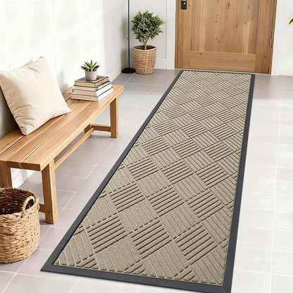 OLANLY Front Door Mat Outside Entrance 71x23, Absorbent, Heavy Duty Sturdy Natural Rubber Doormat Indoor Outdoor, Stain and Fade Resistant, Non-Slip Low Profile Floor Mat for Entryway, Beige Diamond