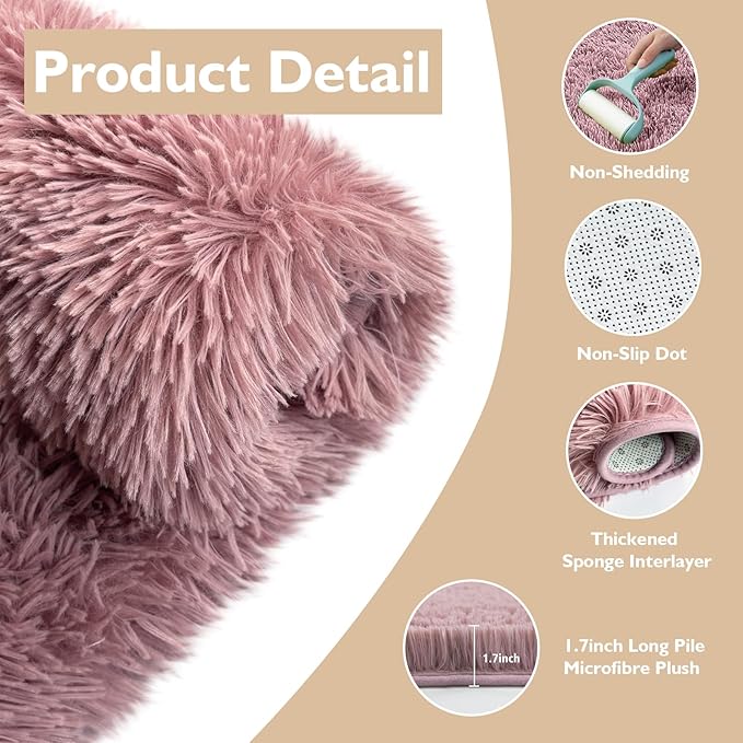 yulidayang Fluffy Round Area Rugs for Living Room,Blush 6'X6'Shag Circle Area Rugs for Bedroom,Non Slip Fuzzy Plush Rug for Kids Room Boys Girls Room and Dorm