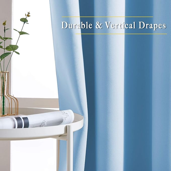 NICETOWN Bedroom Blackout Curtain Panels - Home Fashion Window Treatment Ring Top Blackout Draperies and Drapes (52 inches x 63 inches， Set of 2 Panels， Blue)