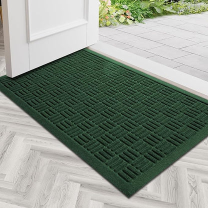 Mibao Front Door Mat Indoor Outdoor Entrance, Dirt Trapping Waterproof All-Season, All-Weather Doormat, Non-Slip Durable Natural Rubber Low Profile Easy Clean Patio Entrance Mat, 29.5" x 17", Green