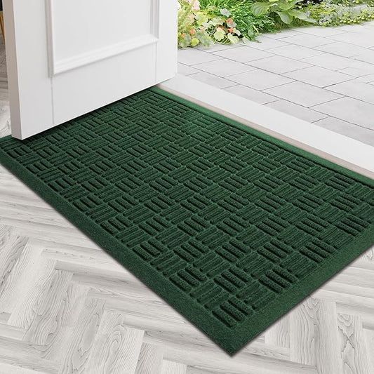 Mibao Front Door Mat Indoor Outdoor Entrance, Dirt Trapping Waterproof All-Season, All-Weather Doormat, Non-Slip Durable Natural Rubber Low Profile Easy Clean Patio Entrance Mat, 29.5" x 17", Green