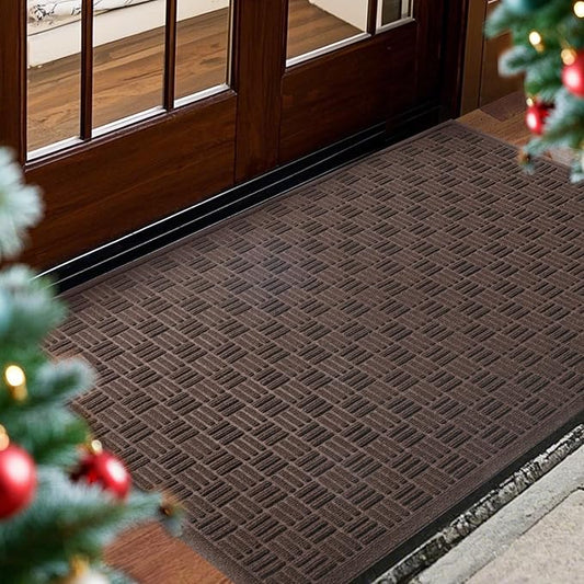 Mibao Front Door Mat Indoor Outdoor Entrance, Dirt Trapping Waterproof All-Season, All-Weather Doormat, Non-Slip Durable Natural Rubber Low Profile Easy Clean Patio Entrance Mat, 47" x 31.5", Coffee