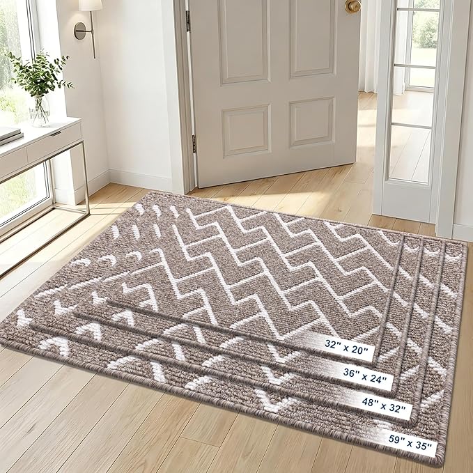 OLANLY Front Door Mat, Non-Slip Rubber Backing, Dirt Resistant and Absorbent, Washable, Easy to Clean Low-Profile Indoor Doormat for Back Door, Entryway, Inside Entrance, 59x35, Khaki