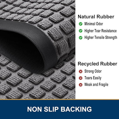 Smiry Front Door Mat Outside Entrance, Heavy Duty Natural Rubber Doormat, Non Slip, Trap Dirt and Moisture, Easy Clean, Low Profile Welcome Floor Mats for Indoor Outdoor Entry, 47x32 Inch, Mix Grey