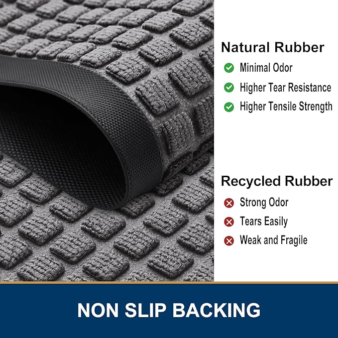 Smiry Front Door Mat Outside Entrance, Heavy Duty Natural Rubber Doormat, Non Slip, Trap Dirt and Moisture, Easy Clean, Low Profile Welcome Floor Mats for Indoor Outdoor Entry, 29.5x17 Inch, Mix Grey