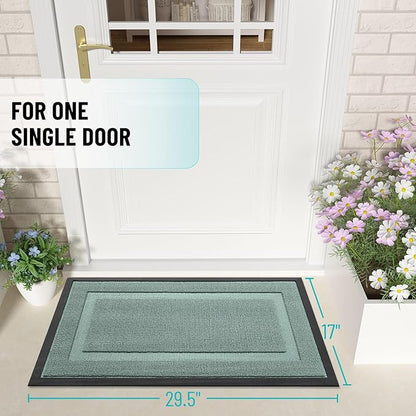OLANLY Front Door Mat Indoor Outdoor Entrance, Waterproof All-Season, All-Weather Doormat, Sturdy Natural Rubber, Low Profile, Easy Clean Patio Porch Entryway Mat, 29.5x17, Grayish Green