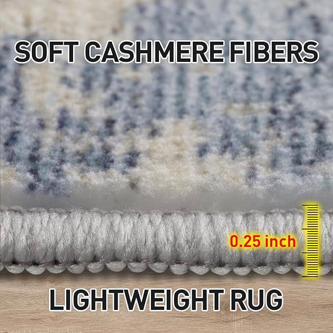 9x12 Area Rugs Washable Rug: Modern Abstract Living Room Rug Soft Anti-Skid Thin Carpet Indoor Floor Non-Shedding Carpets for Bedroom Dining Room Farmhouse Nursery Home Office Blue Gold