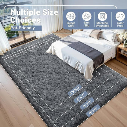 OLANLY 4x11 Area Rugs for Living Room Bedroom, Machine Washable Soft Fluffy Shaggy Bedside Rug, Indoor Floor Carpet for Kids Girls and Boys, Dorms, Nursery Rooms, Home Decor Aesthetic, Grey