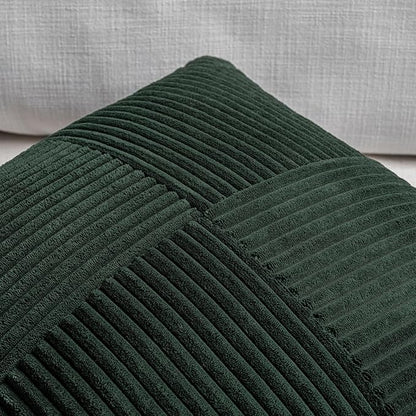 Fancy Homi 2 Packs Dark Green Lumbar Decorative Throw Pillow Covers 16x26 Inch for Living Room Couch Bed, Rustic Farmhouse Boho Home Decor, Soft Striped Corduroy Rectangle Accent Cushion Case 65x40 cm