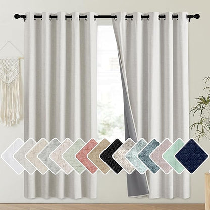 NICETOWN Snowbound Vintage Linen 100% Blackout Curtains for Playroom, Thermal Insulated Curtains 72" Long, Noise Reducing Window Treatment Drapes for Laundry Room, 62" Wide Per Panel, Set of 2