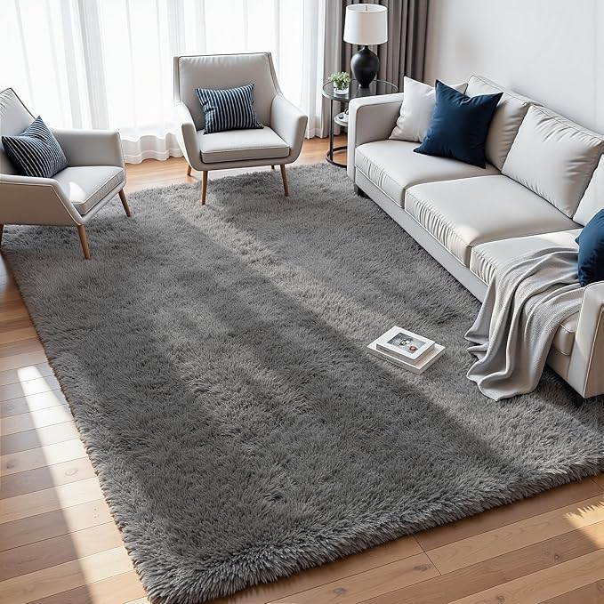 8x10 Area Rugs for Living Room Rug: Soft Fluffy Shag Light Gray Rugs for Bedroom, Non-Slip Large Fuzzy Plush Rug Indoor Floor Carpet for Nursery Kids Boys Girl Room, Dorms, Playroom, Modern Home Decor