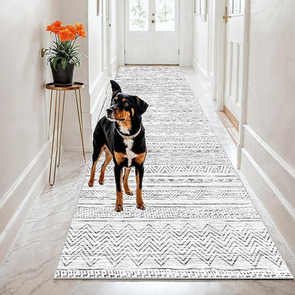 2x8 Washable Kitchen Runner Rug: Modern Moroccan Runners for Hallway Soft Non Slip Rugs with Rubber Backing Low Pile Thin Waterproof Floor Carpet for Entryway Bedroom Bathroom Indoor 2x8 Grey