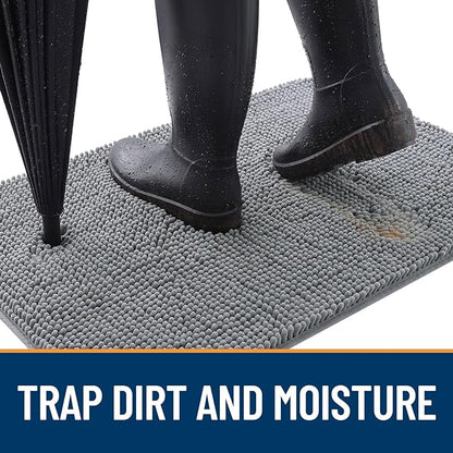 OLANLY Dog Door Mat for Muddy Paws 36x24, Absorbs Moisture and Dirt, Absorbent Non-Slip Washable Doormat, Quick Dry Chenille Mud Mat for Dogs, Entry Indoor Entryway Carpet for Inside Floor, Grey