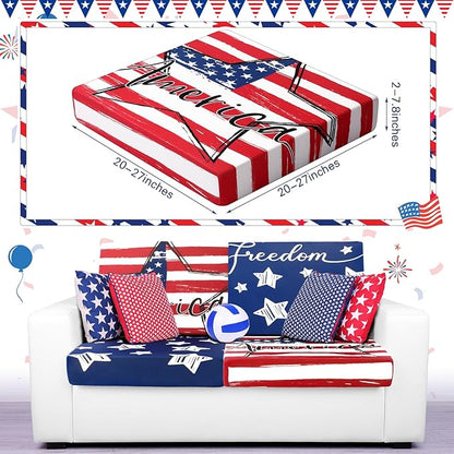 Newwiee 8Pcs Patio Cushion Covers Stretch Outdoor Cushion Cover Replacement for Patio Furniture Sofa Couch Slipcovers, Soft Flexibility Washable Furniture Protector(Independence Day,Classic Color)