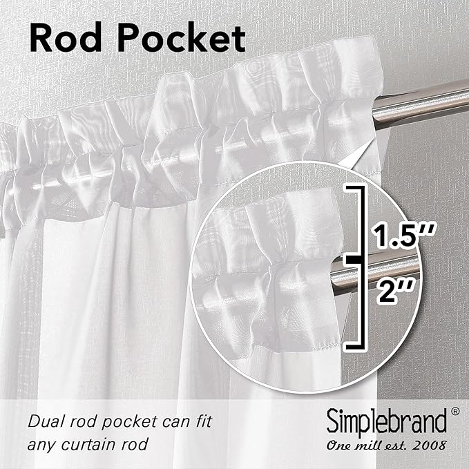 Simplebrand White Sheer Curtains 90 Inches Long, Light Filtering Rod Pocket Solid Color Window Sheer Curtain Panels, Elegant Curtains & Drapes for Living Room, Bedroom 2 Panels (White, 59" W x 90" L)