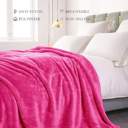 Exclusivo Mezcla Plush Fuzzy Fleece Bed Blanket King Size, Super Soft, Fluffy and Warm Blankets for Couch, Bed, All Season (Hot Pink, 90x104 inches)