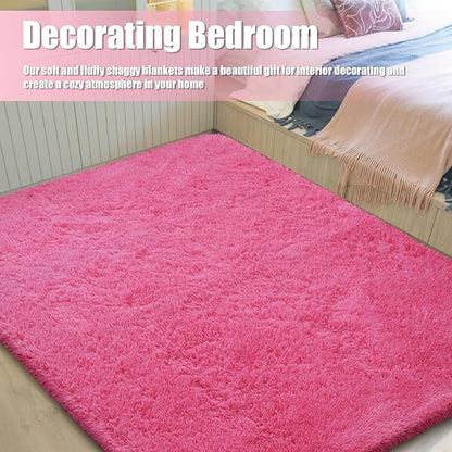 6x9 Fluffy Area Rug for Living Room,Shag Area Rugs for Bedroom,Soft Fuzzy Rug Non-Shedding Indoor Plush Carpet for Kids Bedroom Nursery Dorm Home Decor,Hot Pink